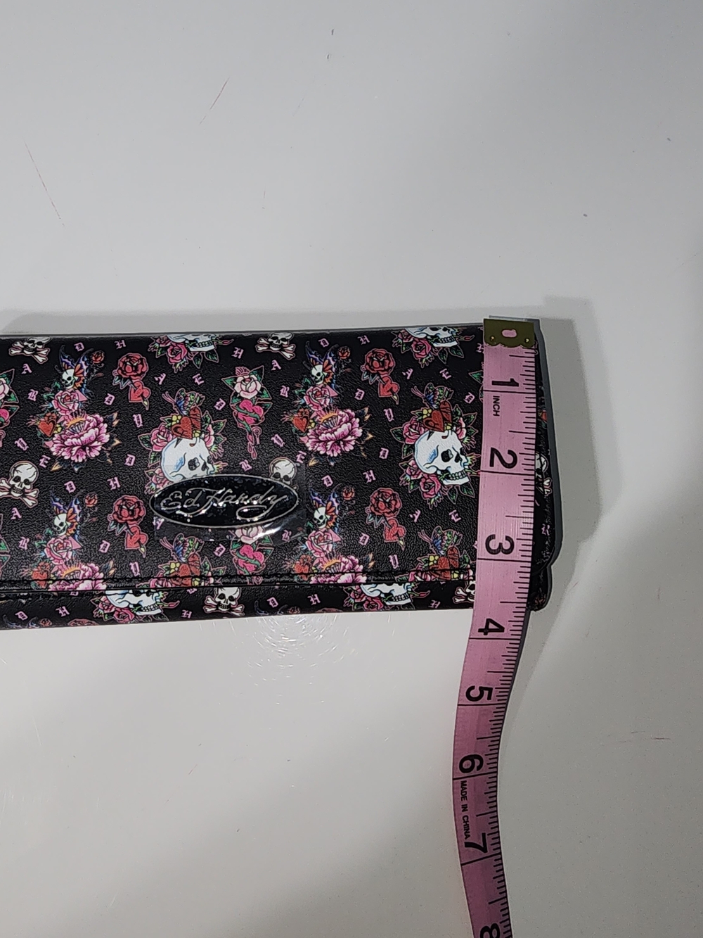 Ed Hardy Black Skull & Pink Floral Fold-Over Wallet - Picture 7 of 7